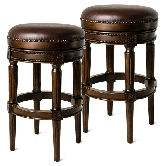 Open Box Maven Lane Kitchen Swivel Bar Stool, Dark Walnut, Bar Set of 2