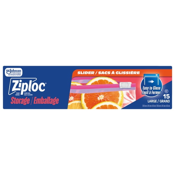 Ziploc® Slider Storage Bags with Power Seal Technology, Large, 15 Bags
