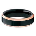 thumbnail image 3 of Silly Kings 6mm Polished Black Tungsten Carbide Ring Beveled Rose Gold Edge Unisex Band 11.5, 3 of 4