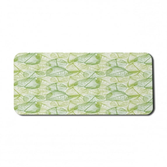 Leaves Computer Mouse Pad, Botanical Abstract Sketch Print Style Leaf Fresh Nature Elements, Rectangle Non-Slip Rubber Mousepad X-Large, 35" x 15" Gaming Size, Lime Green Apple Green, by Ambesonne
