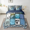 thumbnail image 3 of Manfei Hunting and Fishing Twin Bedding Sets 7-Piece for Kids, Rustic Pink Fish Bedding Comforter Set, Blue Patchwork Plaid Reversible Sheet Sets, Luxury Bedroom Decor, 3 of 8