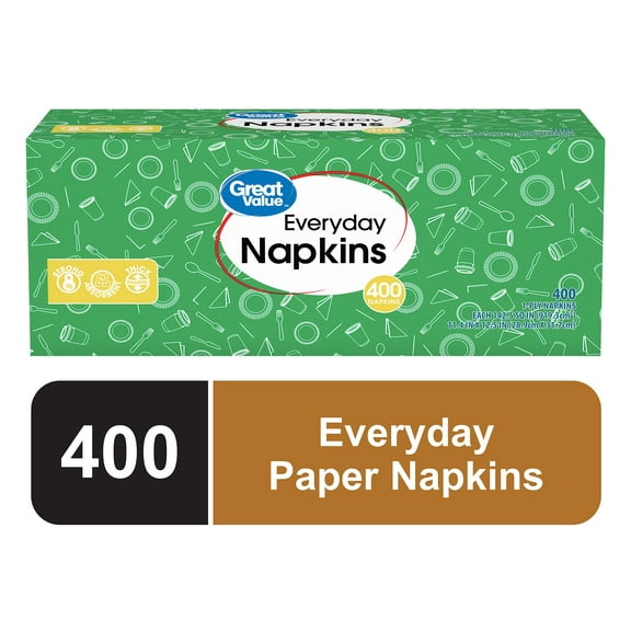 Great Value Everyday Paper Napkins, White, 400 Count, 1-Ply Disposable Napkins