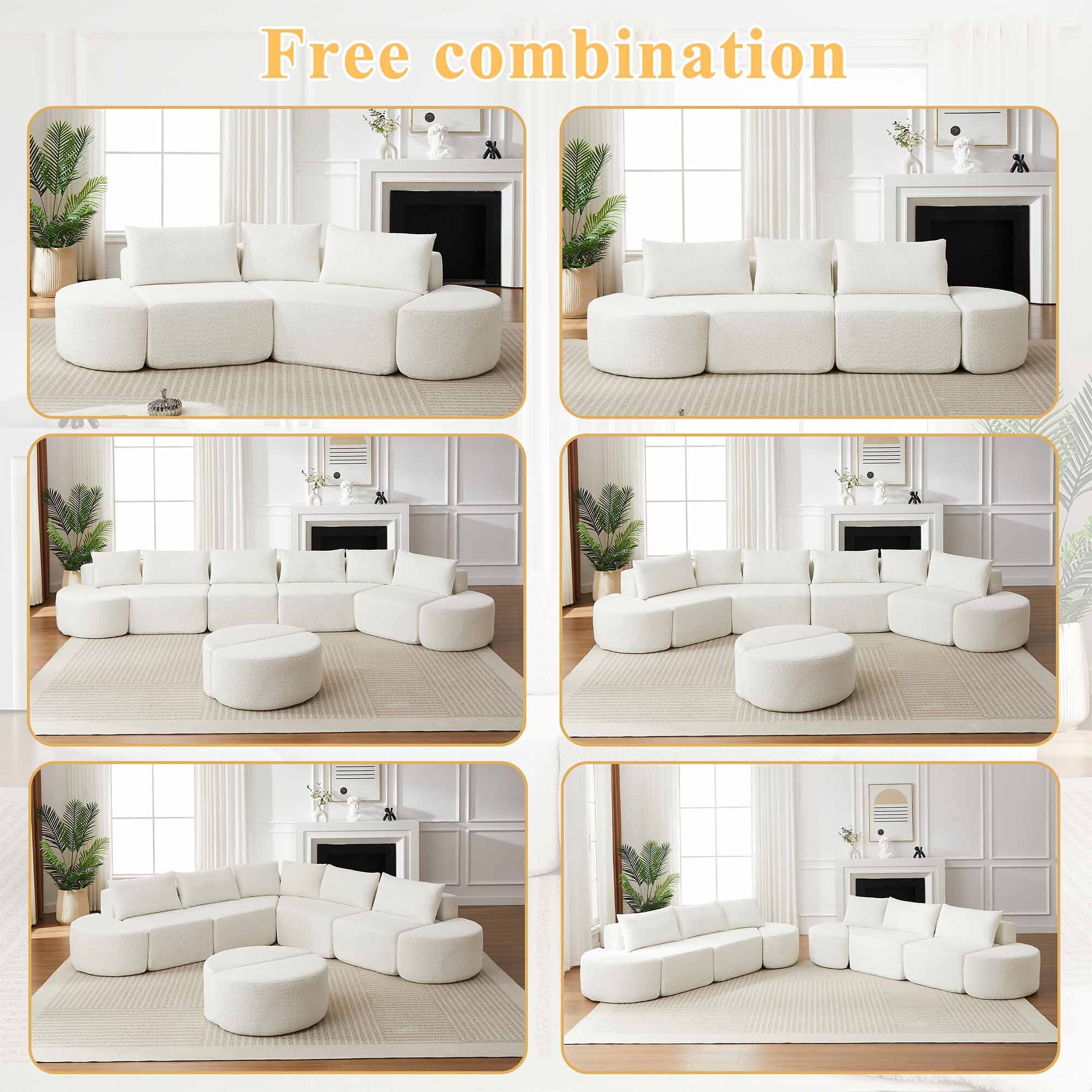 Lunale 106" Oversized Modular Sectional Sofa with 2 Curved Movable Ottomans,Boneless Cloud Couch for Living Room, Beige (Right Chaise)