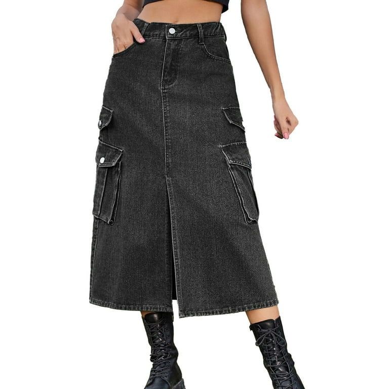 Women Cargo Skirts Y2k Cargo Long Skirt High Waisted Vintage
