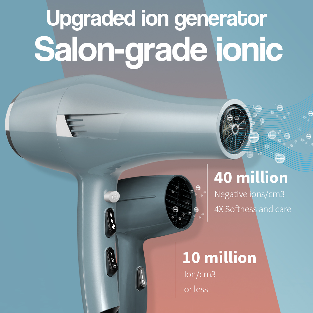 Faszin Ionic Salon Hair Dryer, Professional Blow Dryer 2200W AC Motor Fast Drying with 2 Speed, 3 Heat Setting, Cool Button, with Diffuser, Nozzle, Concentrator Comb for Curly & Straight Hair-Blue