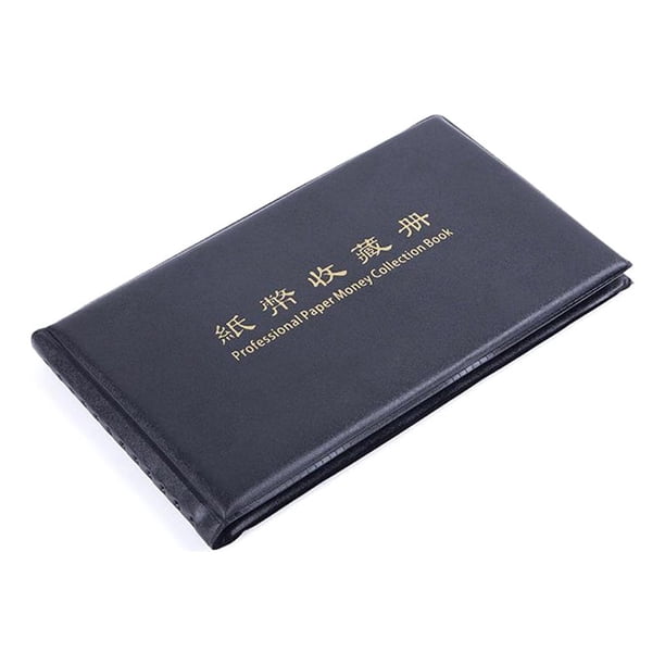 Yuarrent Álbum de billetes de papel, libro de colección, soporte de sellos reutilizable, colector de protección de mangas de hojas sueltas Almacenamiento y organización del hogar Negro