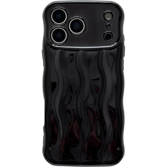 Water Ripple Pattern Curly Wave Frame Soft Compatible with iPhone Case (Black,iPhone 17 Pro)