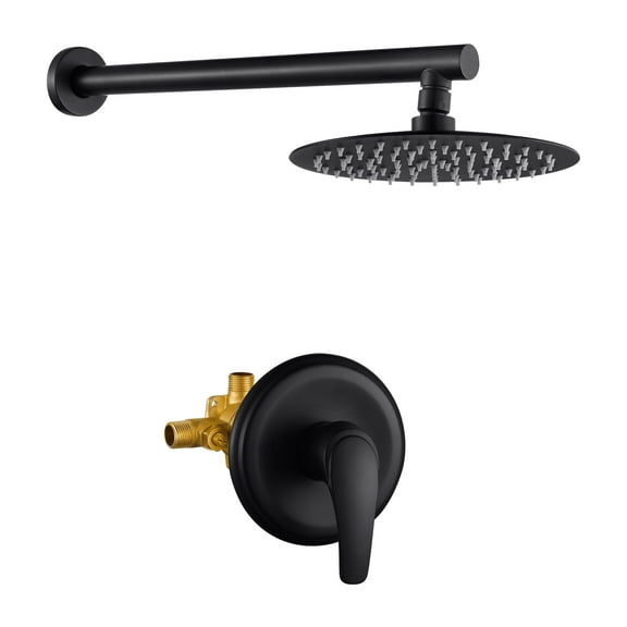 Cobbe 8-Inch Round Rain Shower Kit Matte Black Single Handle Shower Faucet with 15.74-Inch Shower Arm Valve Included