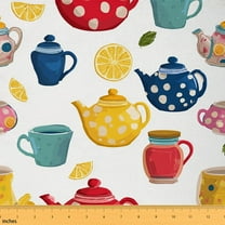 Homewish Colorful Vintage Kettle Fabric by the Yard 1 Yard,Retro Teapot Home Decor Fabric by the Yard,Orange Sewing Fabric For Girls Kids,Ultra Soft Home Decor