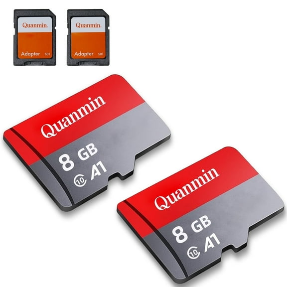 Quanmin Ultra 8GB Memory Card, C10 SD Card, A1 UHS-I Memory TF Card for Camera/Tablet/Mobile Phone//Game/Car Audio/Console(2 SD Cards   2 Adapter)