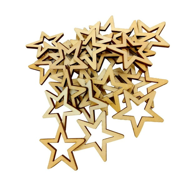 30pcs Unfinished Hollow Star Shaped Wooden Embellishments Decoration 40mm