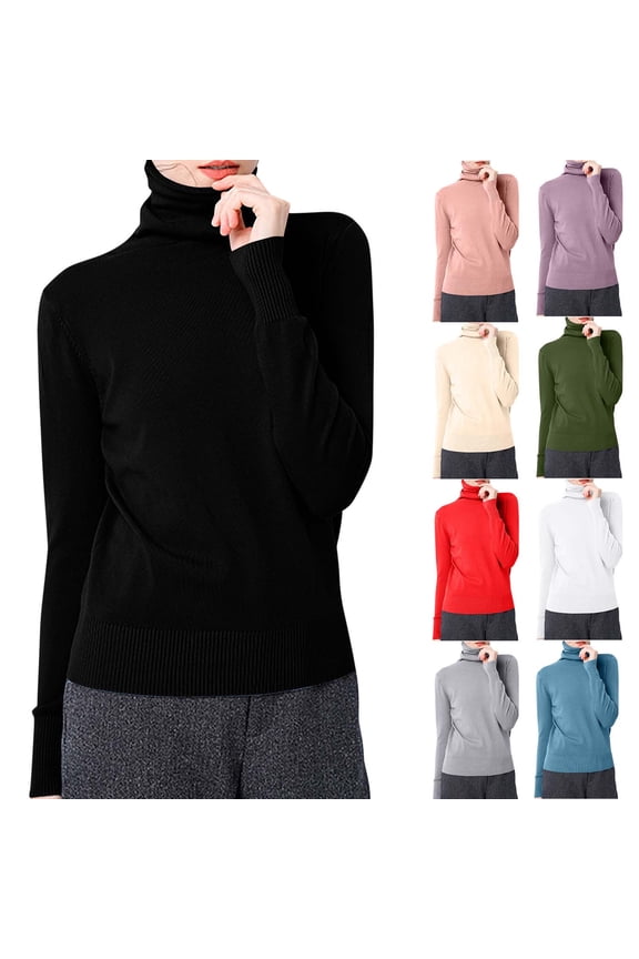 Turtleneck Sweater for Women Solid Color Knitted Cotton Long Sleeve Tops Slim Fit Pullover Basic Bottoming Tops Sweater