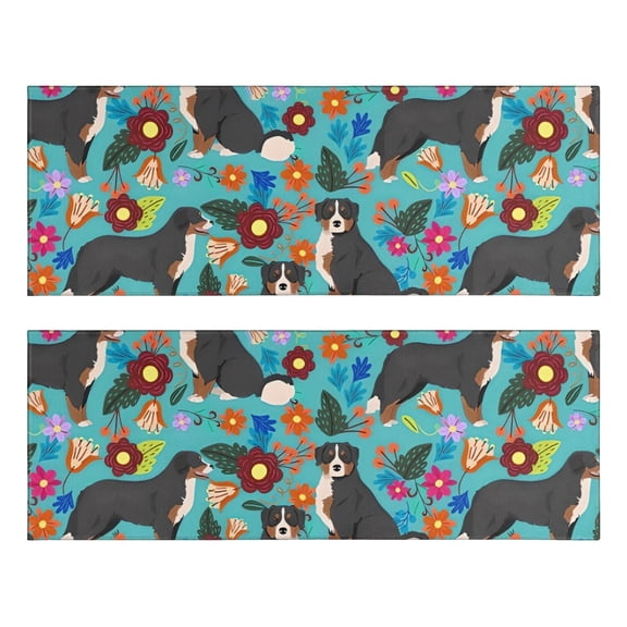 Kitchen Rugs Sets Of 2,Bernese Mountain and Flower Anti Fatigue Kitchen Mat Rugs Non Slip Washable,Decorative Kitchen Floor Mats for Kitchen,Sink,Laundry,17"X47"