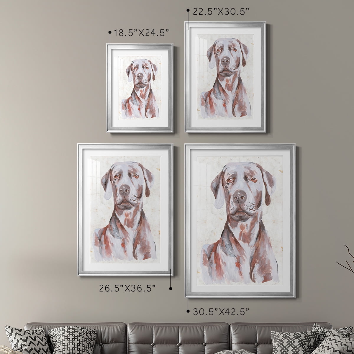 Wexford Home Sitting Dog I Premium Framed Print, 30.5" x 42.5" - Ready to Hang, Silver (Set of 2)