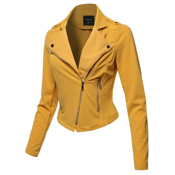 FashionOutfit Women's Solid Asymmetrical Zipper Closure Long Sleeve Thin Biker Style Jacket