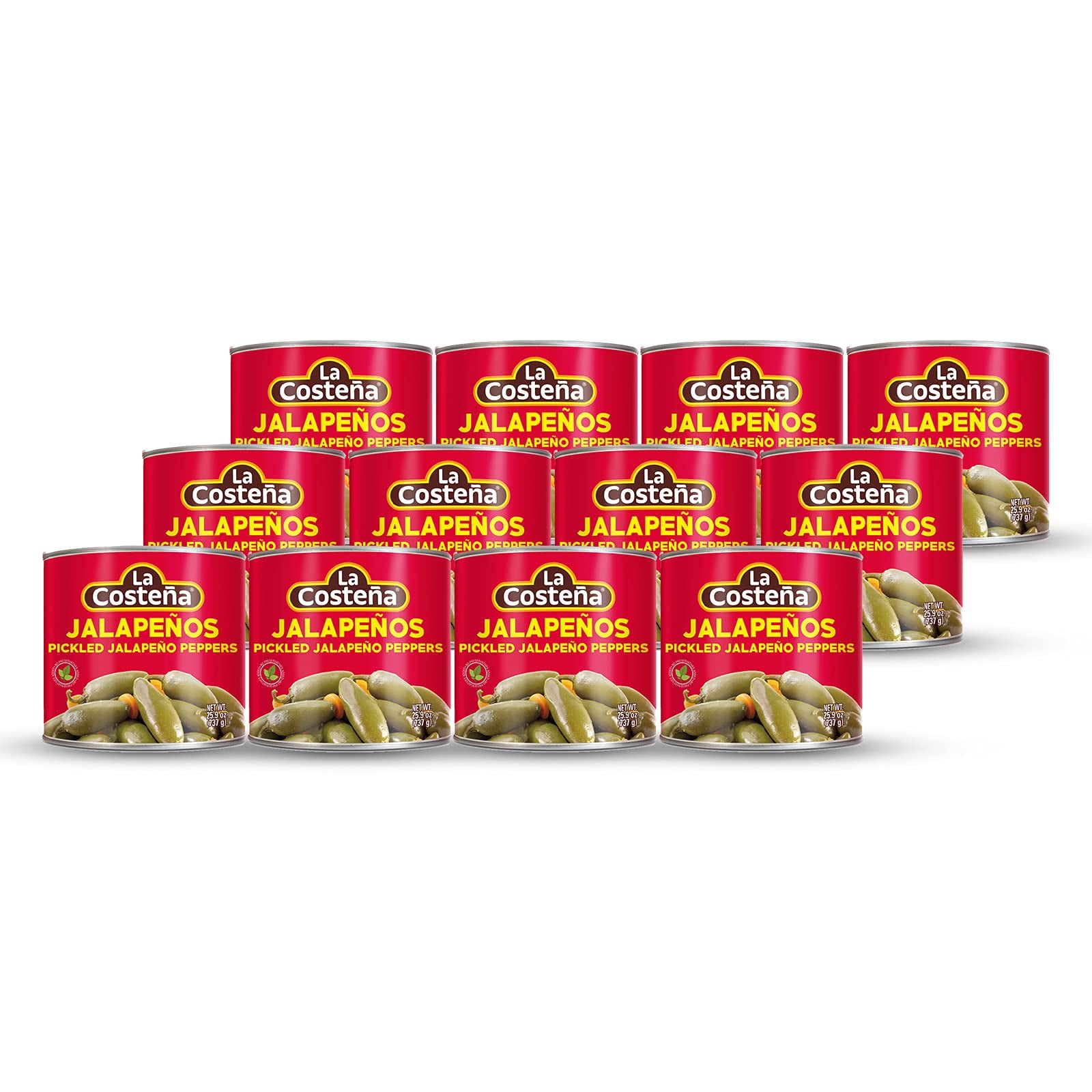 La Costeña Whole Pickled Jalapeño Peppers, KKS1&nbsp;26 Ounce Cans (Pack of 12)