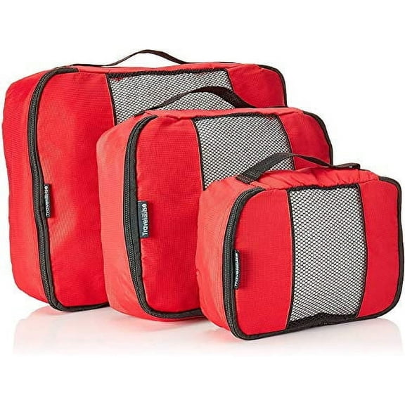 TravelWise Nylon Luggage Organization Packing Cubes, Red, 3 Sizes