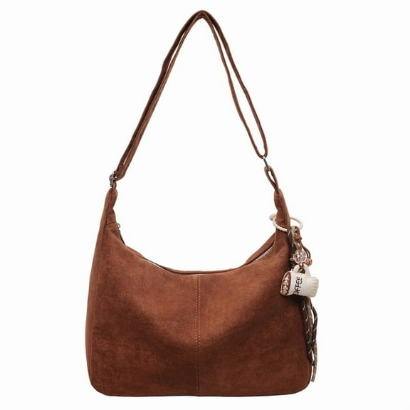 Suede Shoulder Bag Causal Crossbody Bag Crescent Hobo Bag For Women (Coffee)