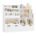 thumbnail image 2 of Hiphuta 47"Wide Large Kids Bookcase, Wood Bookshelf Toy Storage Organizer with Book Rack & Movable Boxes, White Bookshelf for Kids Room, 2 of 9