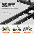 thumbnail image 6 of VEVOR Motorcycle Carrier, 600 LBS Steel Motorcycle Carrier Hitch Mount with Loading Ramp, Scooter Dirt Bike Trailer Hauler with Ratchet Straps and Stabilizer, for Car, Truck with 2" Hitch Receiver, 6 of 9