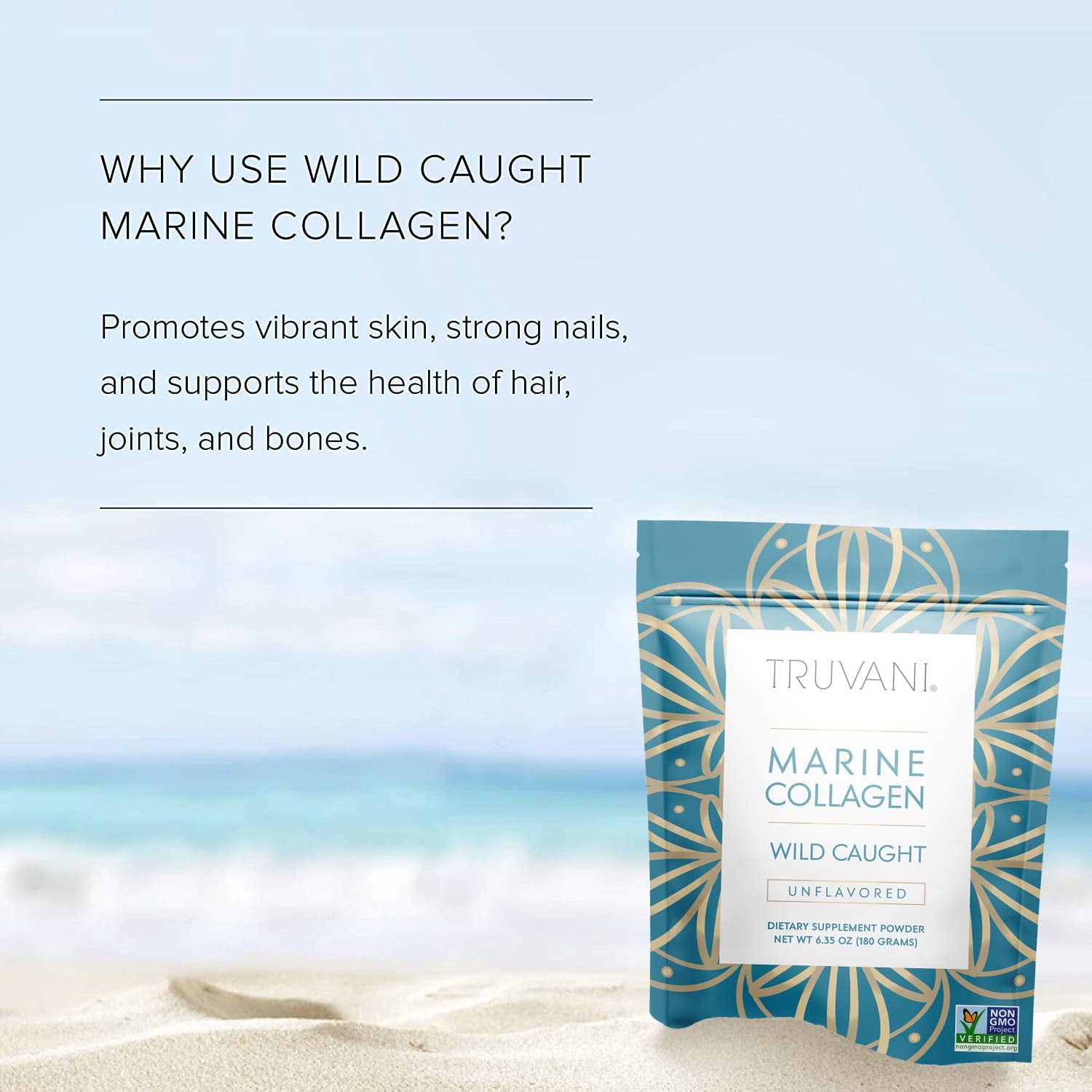 Truvani Wild Caught Unflavored Marine Collagen Powder, 6.35 Oz..