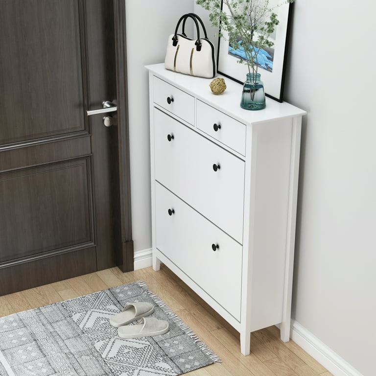 Shoe Cabinet 2-Door with Wheels — FUFUGAGA White