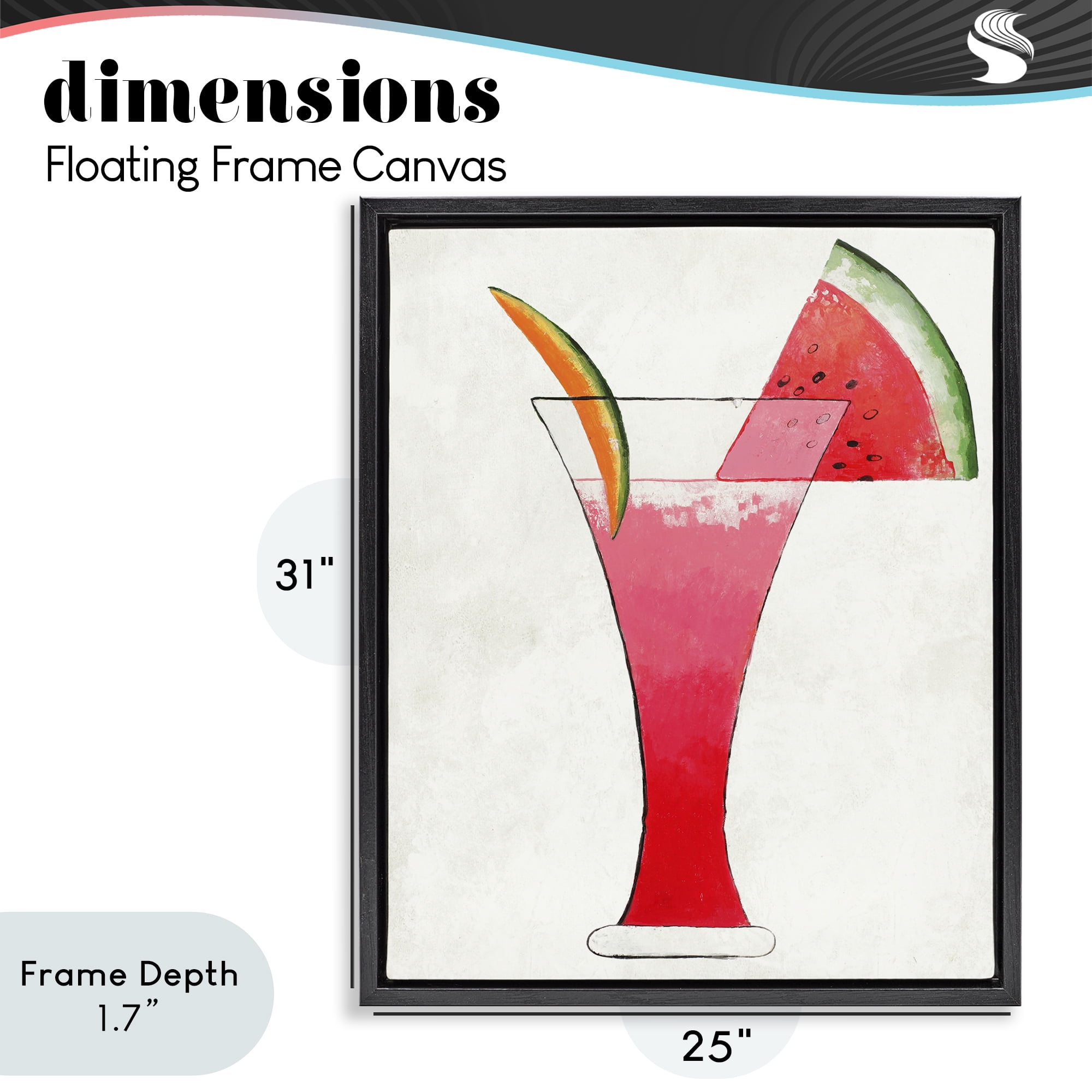 Stupell Industries Summer Cocktail Watermelon Slice Black Framed Floater Canvas Wall Art, design by Lorenzo Collective