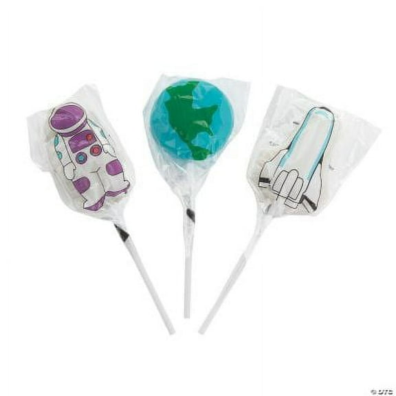 Fun Express Outer Space Character Lollipop Set - Fun and Colorful Party Favors for Kids - Perfect for Birthdays Celebrations Goodie Bags and Space-Themed Events - Assorted Colors - 12 Pieces