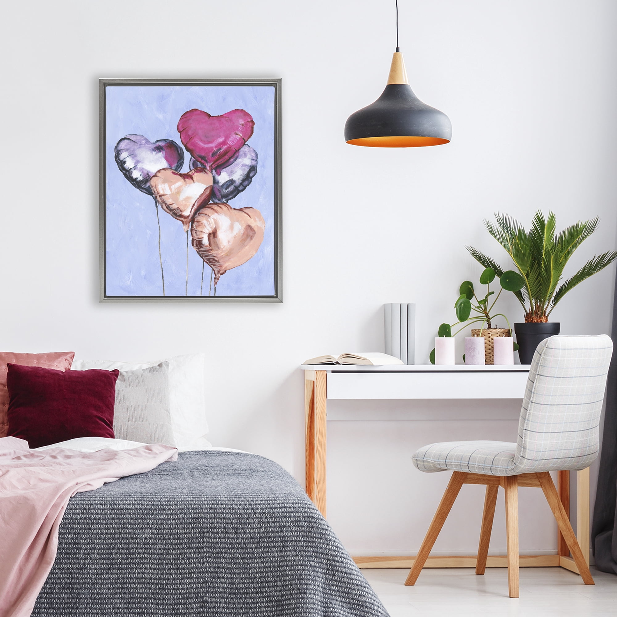 Stupell Industries Vibrant Heart Balloons Gray Framed Floater Canvas Wall Art, design by Michael Willett