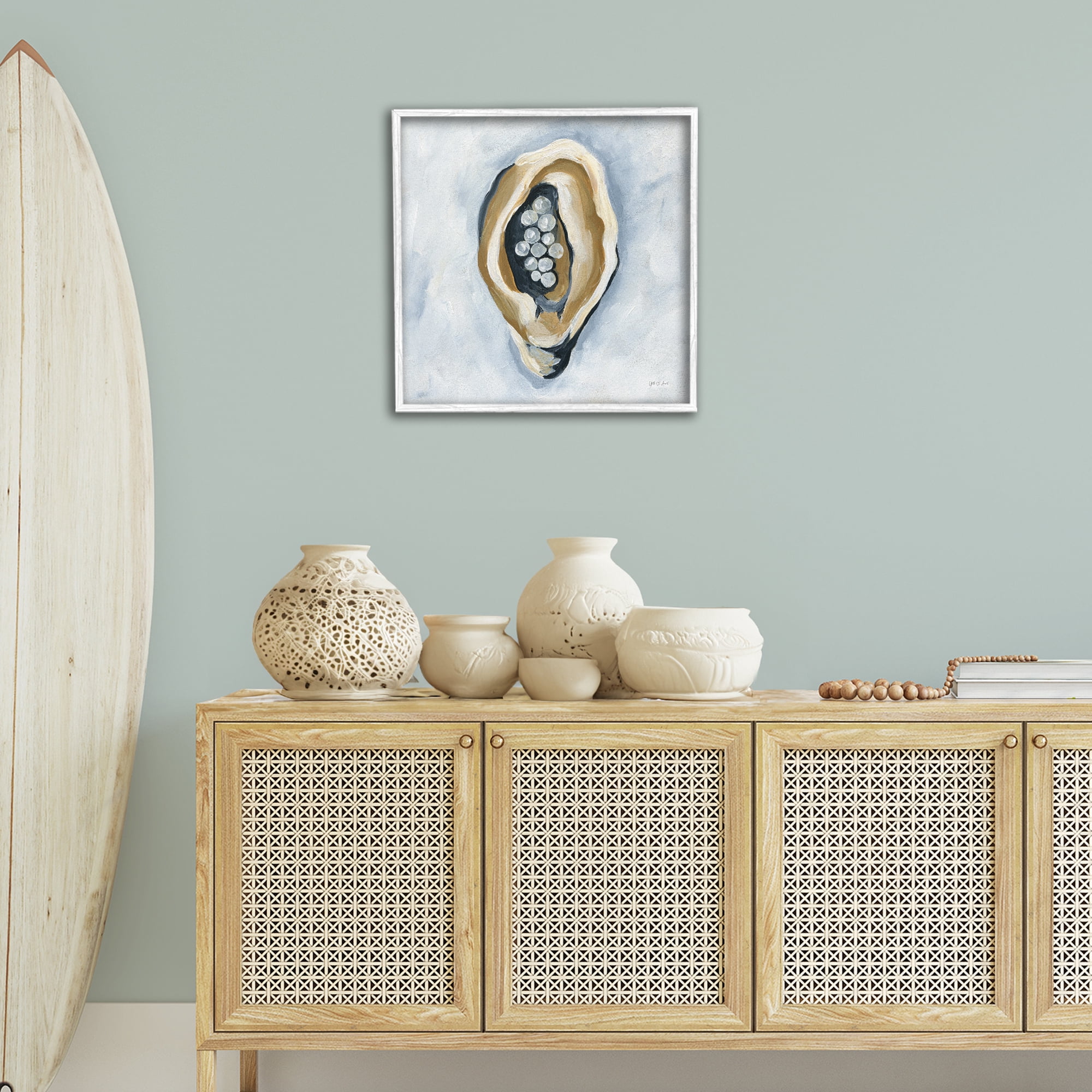 Stupell Industries World Is Your Oyster Coastal Painting White Framed Art Print Wall Art, 24 x 24