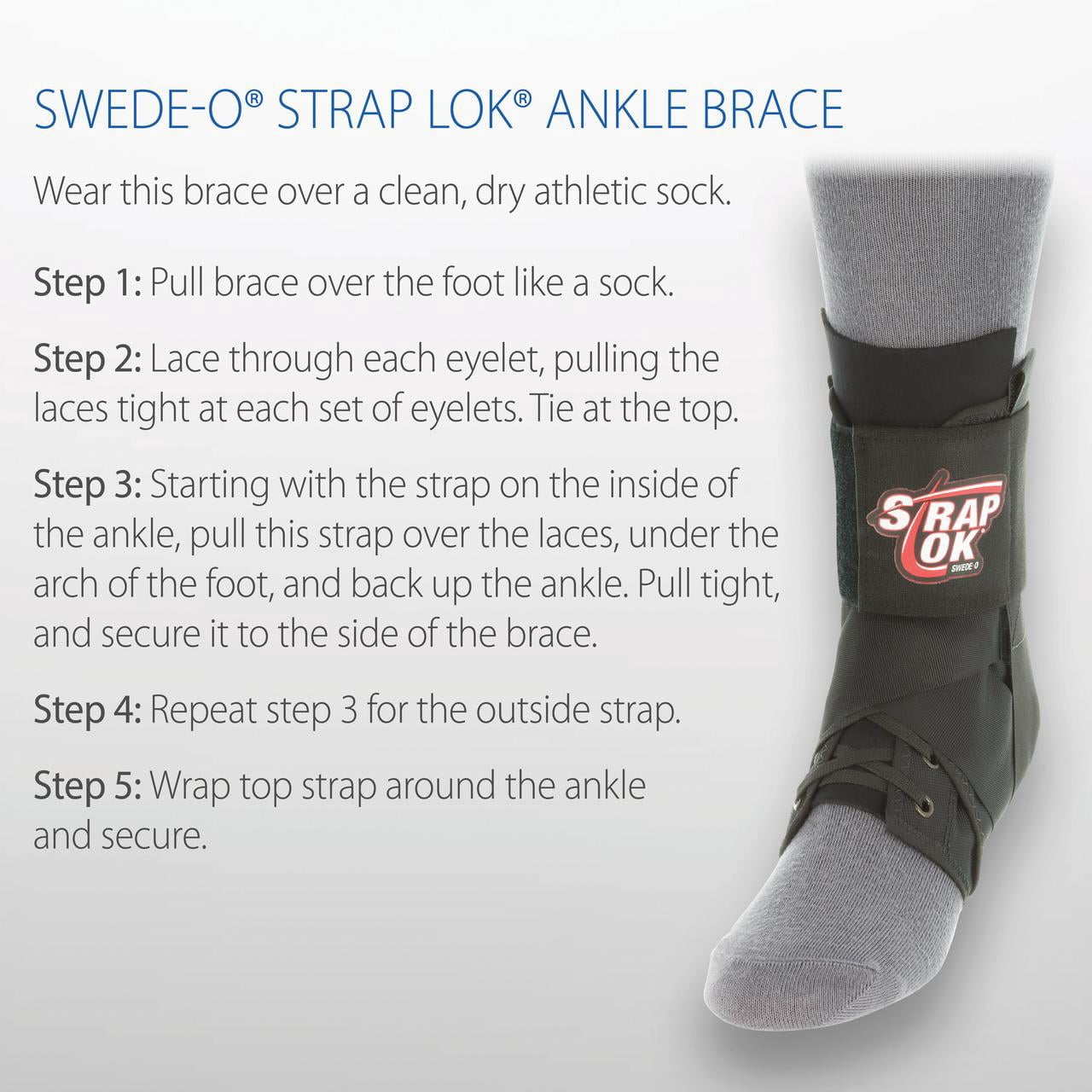 Swede-O Strap Lok Laced Ankle Brace with Dual Strap Locking System, Black, XXLarge