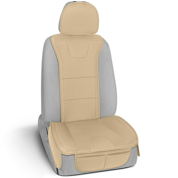 Motor Trend Duraluxe Faux Solid Beige Leather Seat Cover For Car Truck Van Suv 1 Piece Premium Front Cushion With Universal Fit Design Padded Comfort - Motor Trend Premium Faux Leather Car Seat Covers
