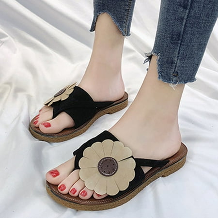 

YANHOO Sandals for Women Summer Casual Soft Slides Cute Flower Clip-toe Slip on Beach Flip Flops Sandal