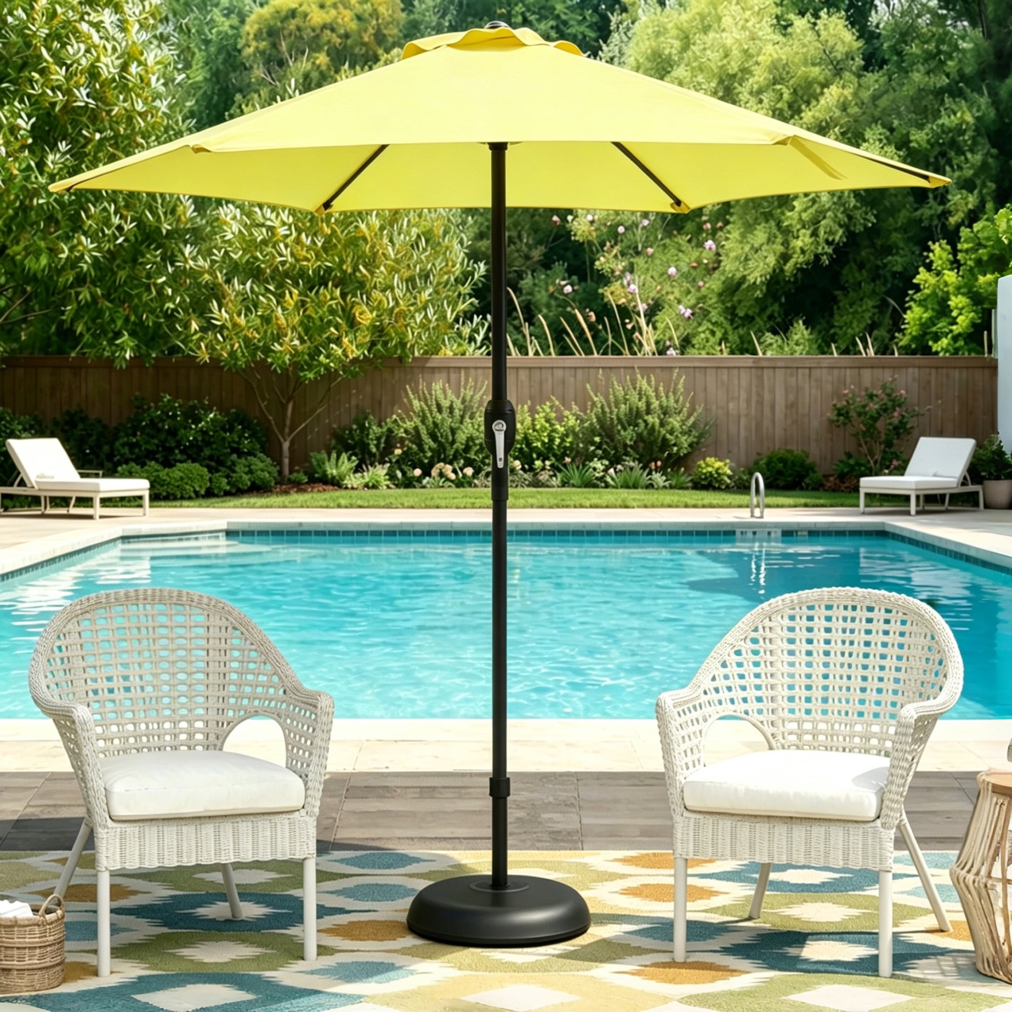 Kool 7.5ft Patio Umbrella with Crank Handle Outdoor Market Umbrella with 6 Sturdy Umbrella Ribs Waterproof for Garden Deck Backyard Pool, Yellow