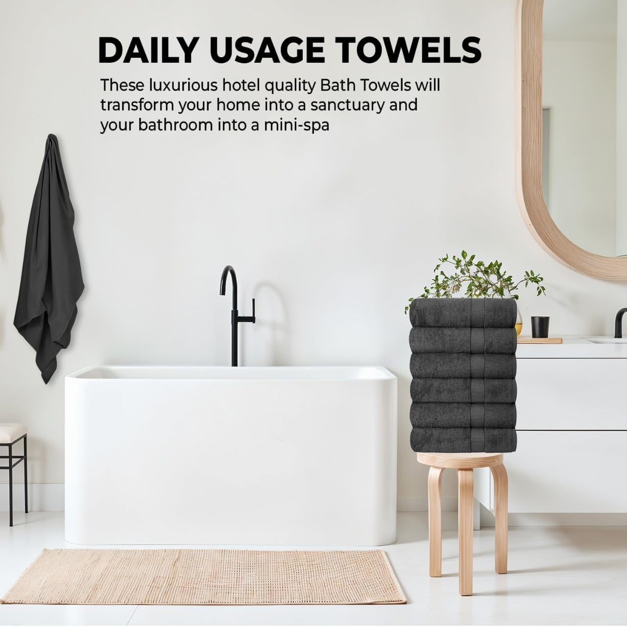 Springfield Linen Terry Cotton Bath Towel Sets, Gray, 6 Count
