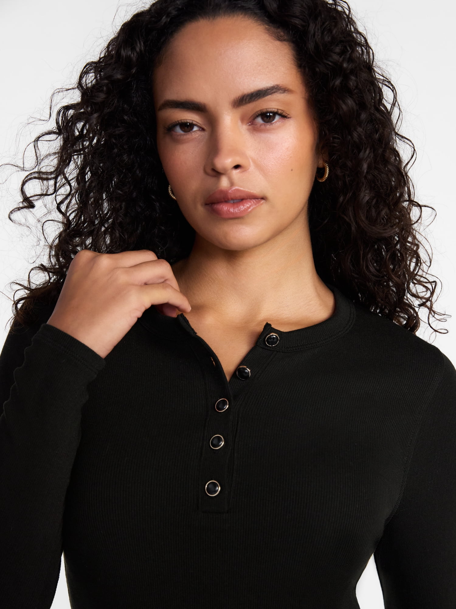 Scenario Women's Henley Shirt with Long Sleeves, Sizes XS-XXXL