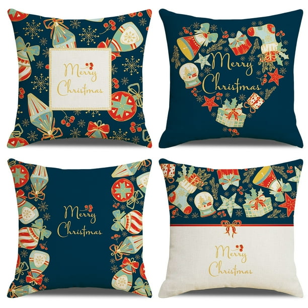 Christmas Pillow Covers Decorations, 4pcs Christmas Pillow Cases Square