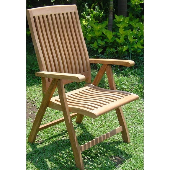 Marley Reclining Folding Arm / Captain Solo / Single Dining Chair (No Footrest) Outdoor Patio Grade-A Teak Wood WholesaleTeak #WMDCARMR
