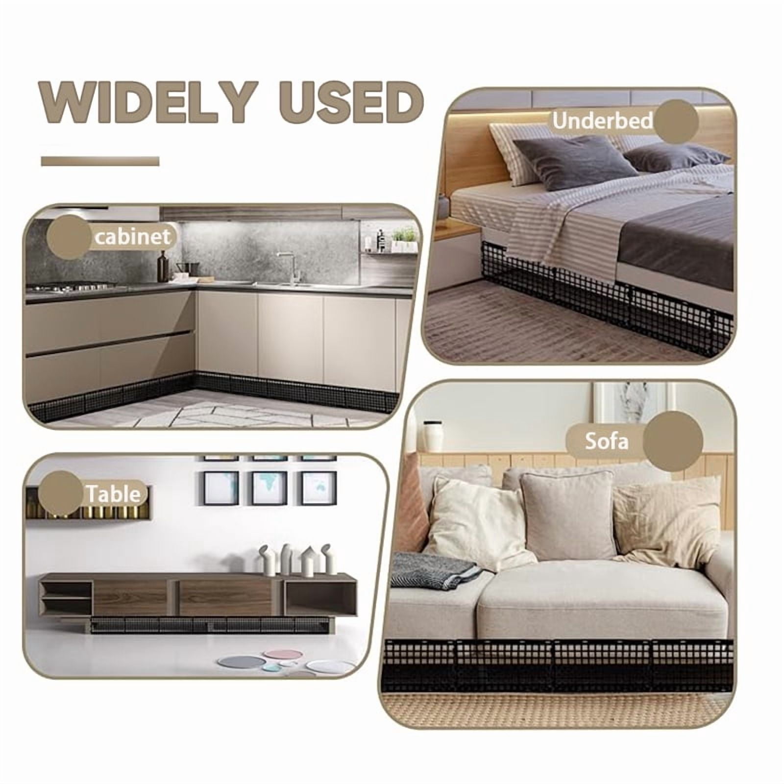 12 PCS Under Couch Blockers for Bed Couch Furniture with 30 Ties Black Couch Barriers Underneath Stop from Getting Under The Sofa