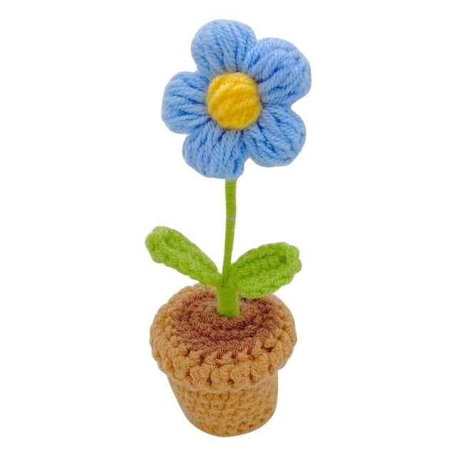 SDNall Handmade Knitted Flower Arrangements In Decorative Planters, Small Woven Potted Decor For Indoor Office Desk, Car Dashboard And Home, Colorful Simulated Plants No Maintenance Required