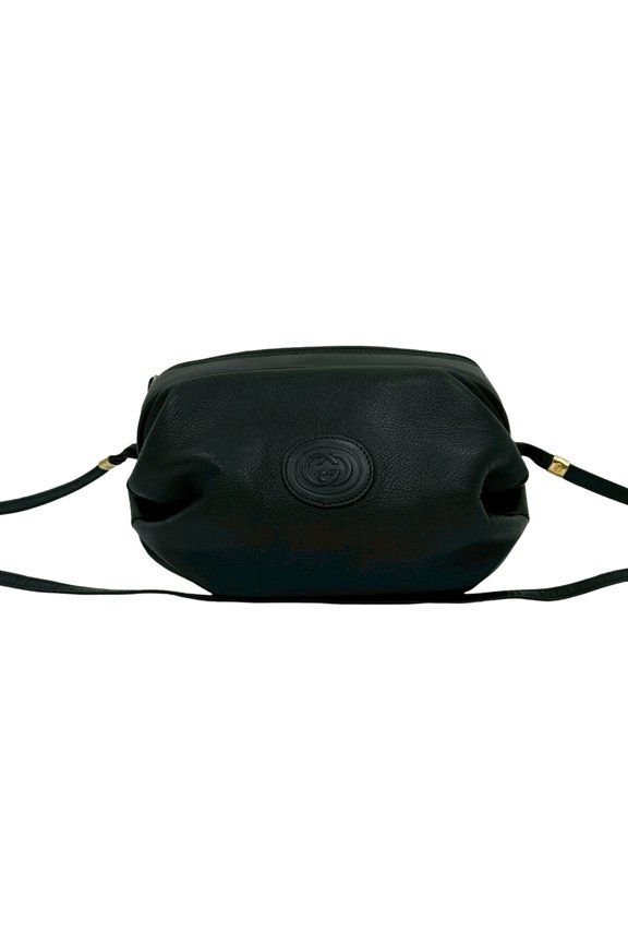 Pre-Owned GUCCI Old Gucci GG Logo Embossed Leather Shoulder Bag Pochette Black 21871