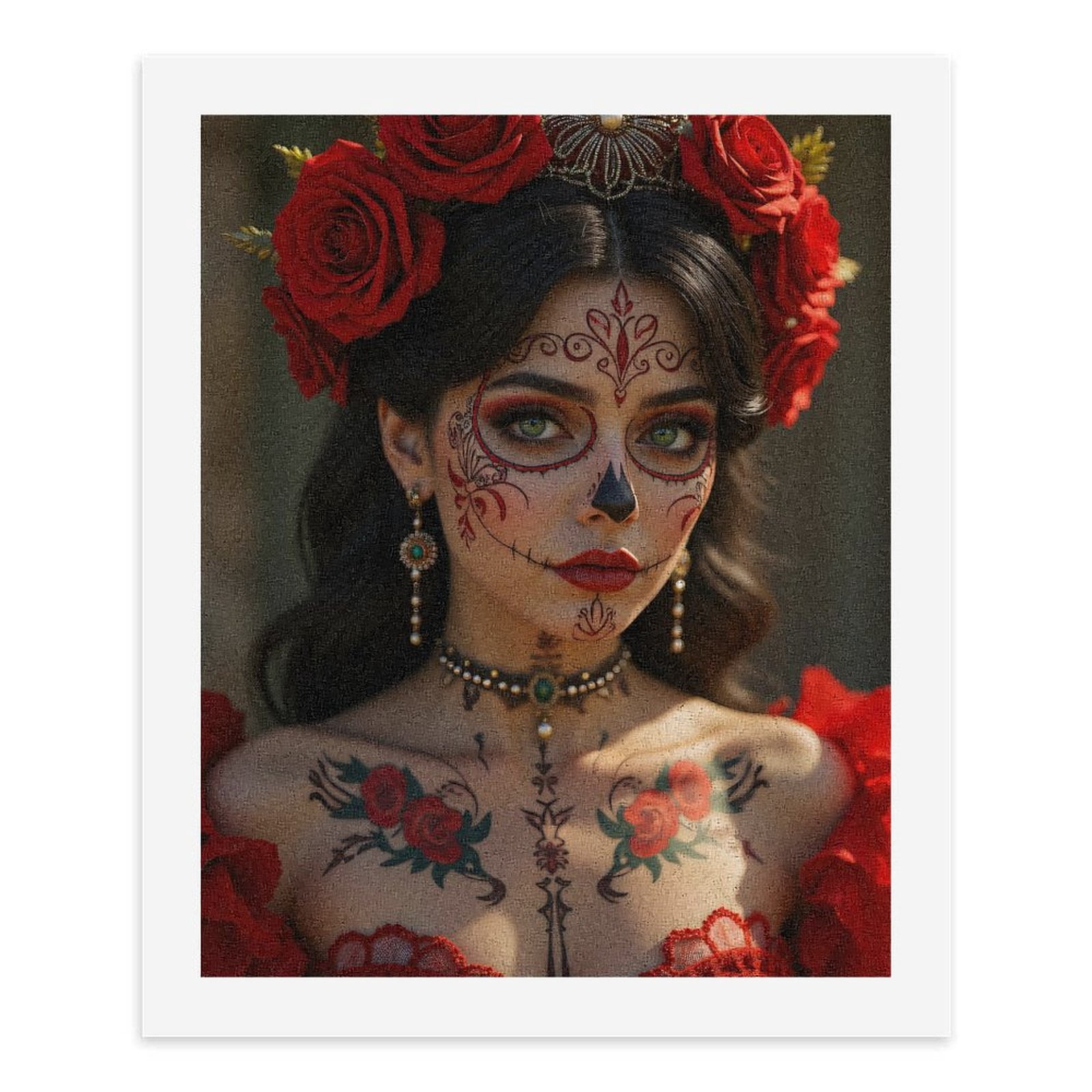Paint By Numbers Kit for Adults Beginner - Red Roses Face Art Beauty Dress DIY Canvas Painting Kits for Adults, Frameless Paint By Number for Adults for Home Wall Decor 16x20 Inch