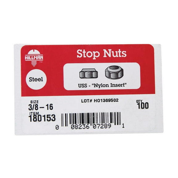 Hillman 3/8 In. 16 tpi Steel Course Thread Nylon Insert Lock Nut (100 Ct.)