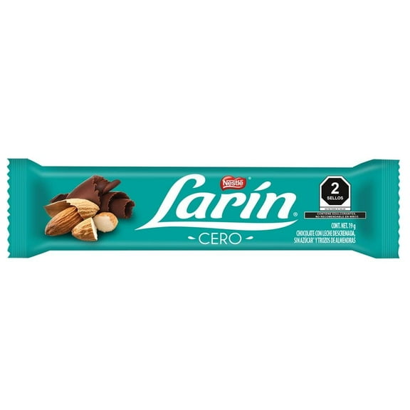 Chocolate Larín con leche descremada, sin azúcar y trozos de almendras 19 g
