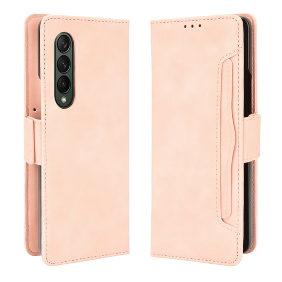 for Samsung Galaxy Z Fold 4 Case, Galaxy Z Fold 4 Wallet Case PU Leather Card Slot & Cash Side Pocket Shockproof Flip Phone Cover Compatible with Z Fold 4 5G (2022) , Pink