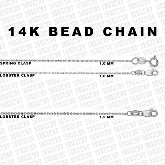 Solid 14K White Gold Diamond Cut Ball Chain Necklace, 16" 18" 20", 1mm - 1.2mm