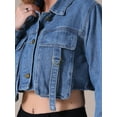 thumbnail image 5 of INSPIRE CHIC Women's Crop Denim Long Sleeve Cargo Pockets Washed Jean Jackets M Blue, 5 of 5