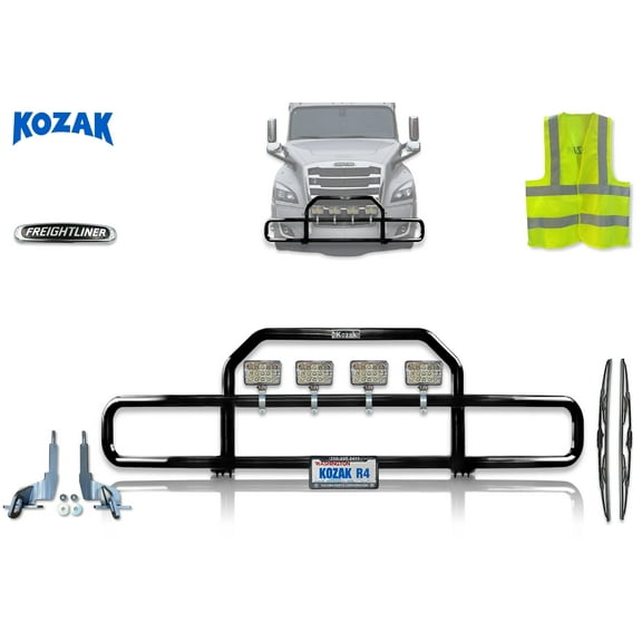 Kozak Freightliner Cascadia 2018-2024 Front Grille Deer Brush Bumper Guard - Black (Aftermarket)