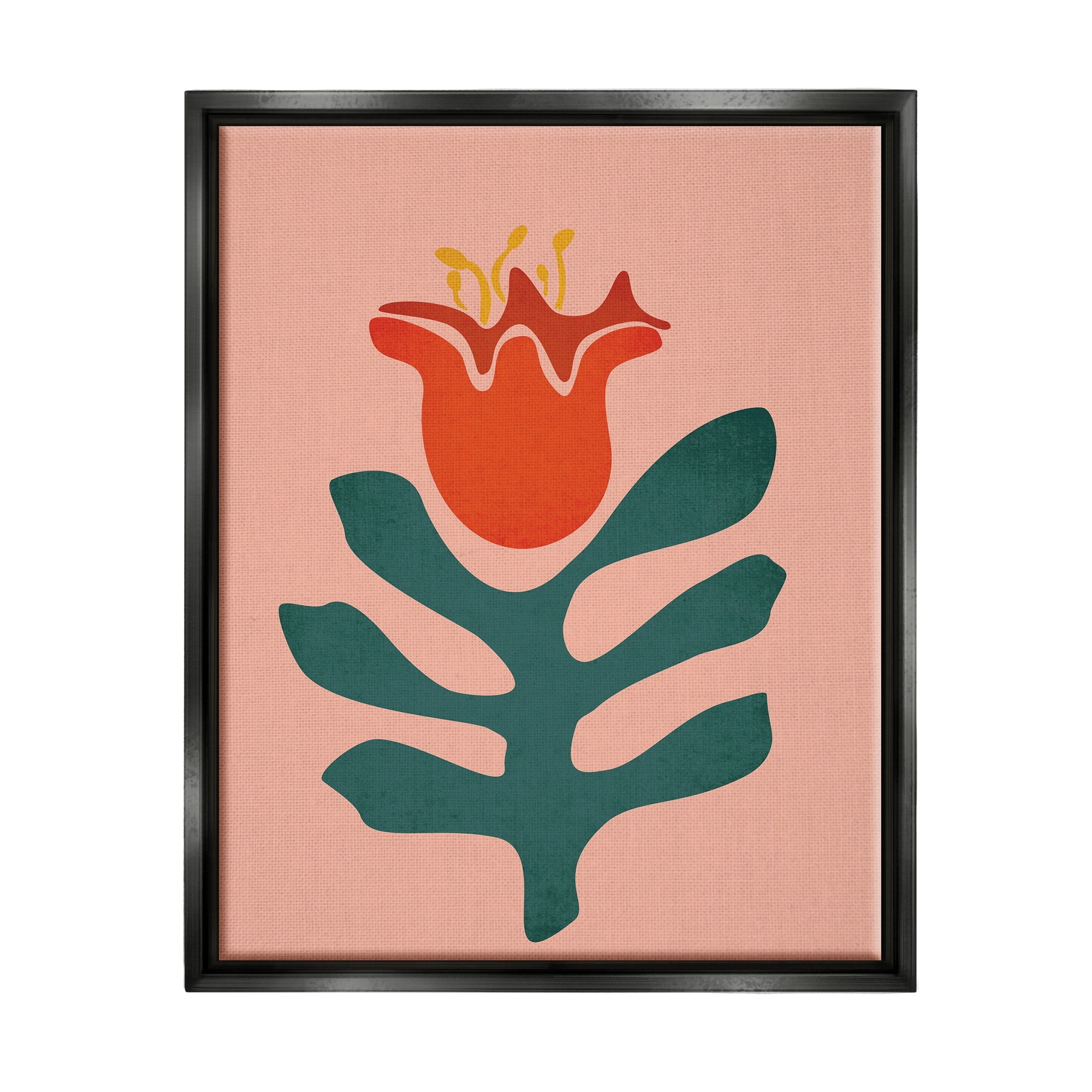 Stupell Industries Modern Tulip Flower Bud Abstract Cutout Shapes Graphic Art Jet Black Floating Framed Canvas Print Wall Art, Design by JJ Design House LLC