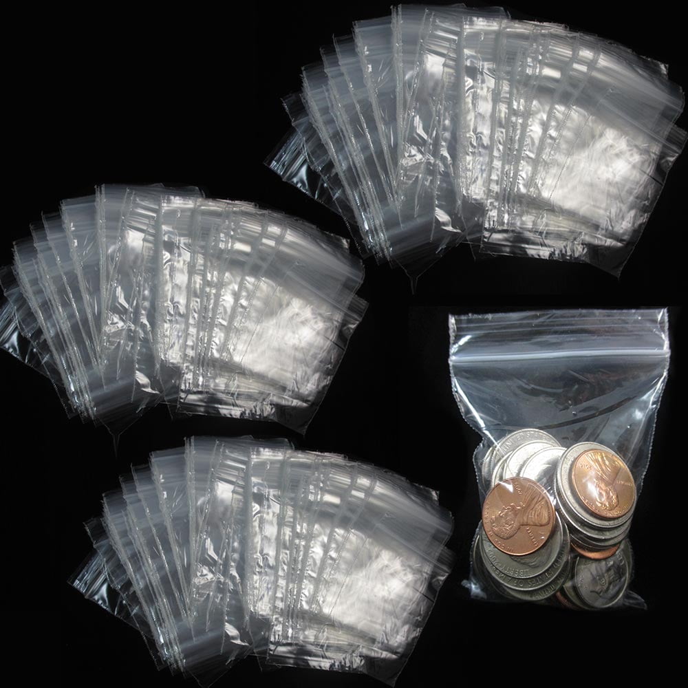 100 Clear Reclosable Mini Plastic Bags With White Block Top Zip Lock 2 Mil 2"x3" 